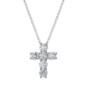 Platinum 4.33 ct Round Diamond Cross Pendant Necklace