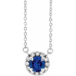 Platinum 4.5 mm Lab-Grown Blue Sapphire & .05 CTW Natural Diamond 18" Necklace