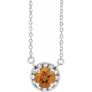 Platinum 4.5 mm Natural Citrine & .05 CTW Natural Diamond 16" Necklace