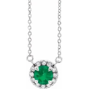 Platinum 5 mm Lab-Grown Emerald & 1/10 CTW Natural Diamond 16" Necklace