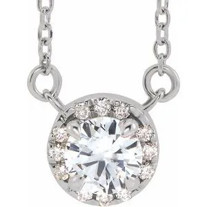 Platinum 5.5 mm Natural White Sapphire 1/10 CTW Natural Diamond 18" Necklace