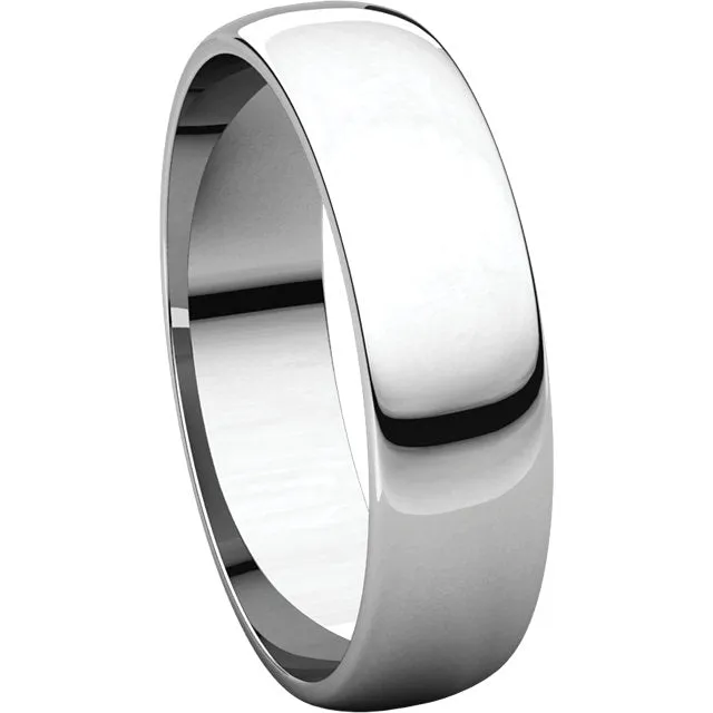 Platinum 5mm Half Round Light Band, Size 5