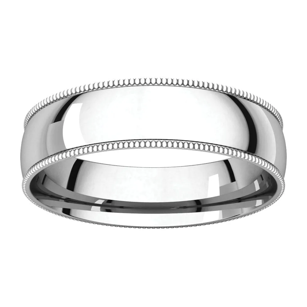 Platinum 5mm Light Comfort Fit Milgrain Band , Size 9