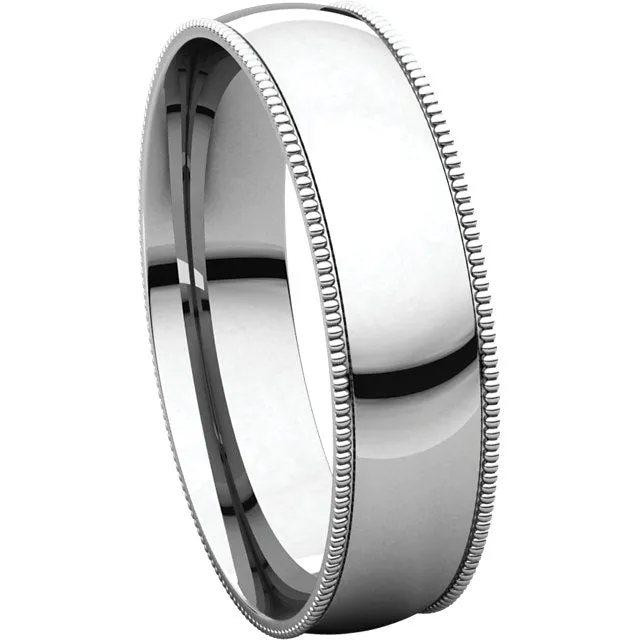 Platinum 5mm Light Comfort Fit Milgrain Band , Size 9