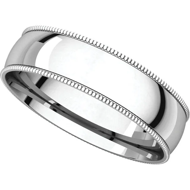 Platinum 5mm Light Comfort Fit Milgrain Band , Size 9
