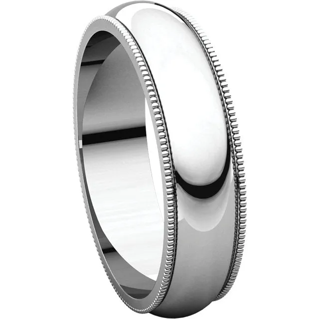 Platinum 5mm Milgrain Comfort Fit Band, Size 8.5