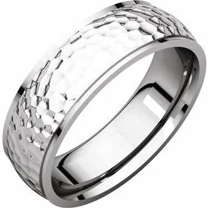 Platinum 6 mm Half Round Edge Band with Hammer Finish Size 9.5