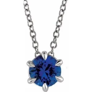 Platinum 6 mm Natural Blue Sapphire Solitaire 16-18" Necklace