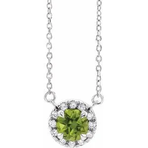 Platinum 6 mm Natural Peridot & 1/6 CTW Natural Diamond 16" Necklace