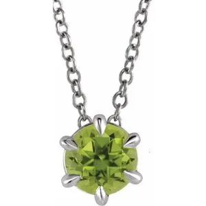 Platinum 6 mm Natural Peridot Solitaire 16-18" Necklace