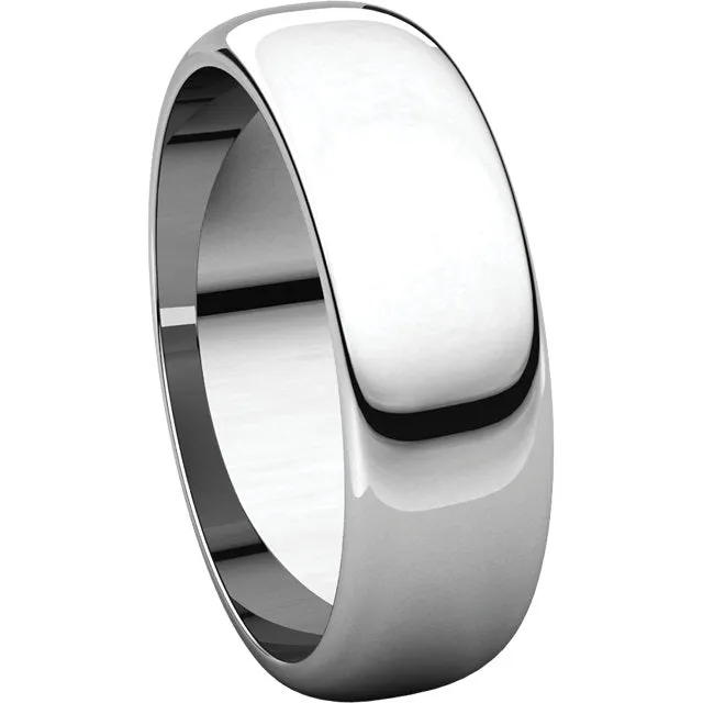 Platinum 6mm Half Round Band, Size 10.5
