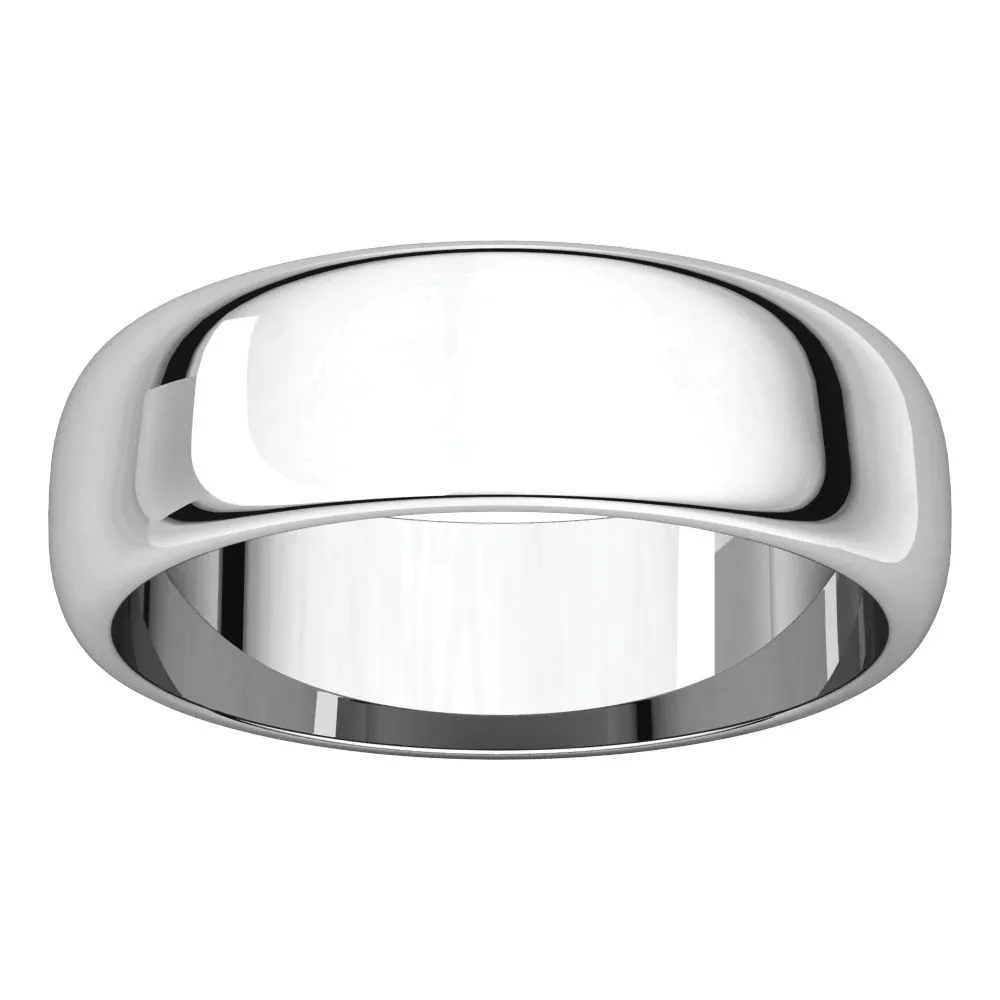 Platinum 6mm Half Round Band, Size 10.5
