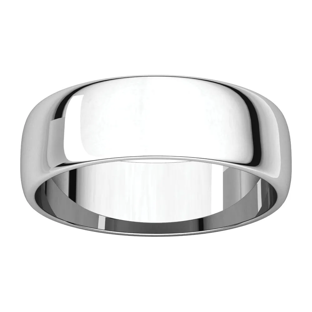 Platinum 6mm Half Round Light Band, Size 8