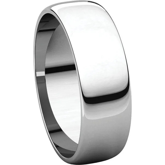 Platinum 6mm Half Round Light Band, Size 8