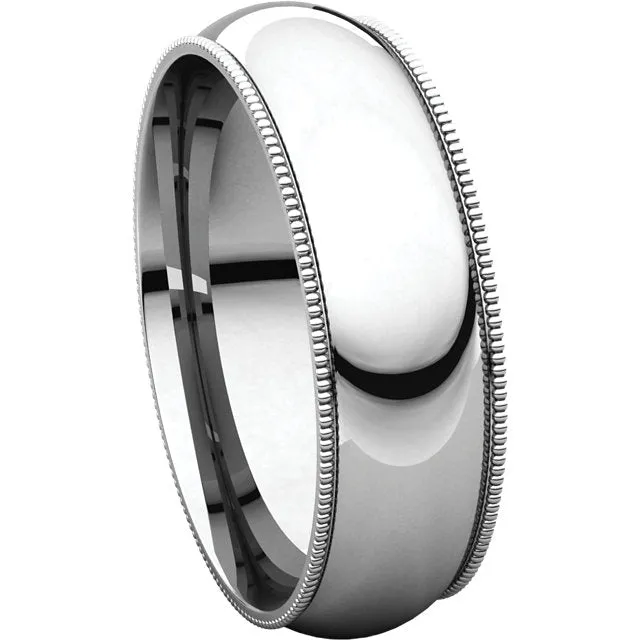Platinum 6mm Milgrain Comfort Fit Band, Size 8.5