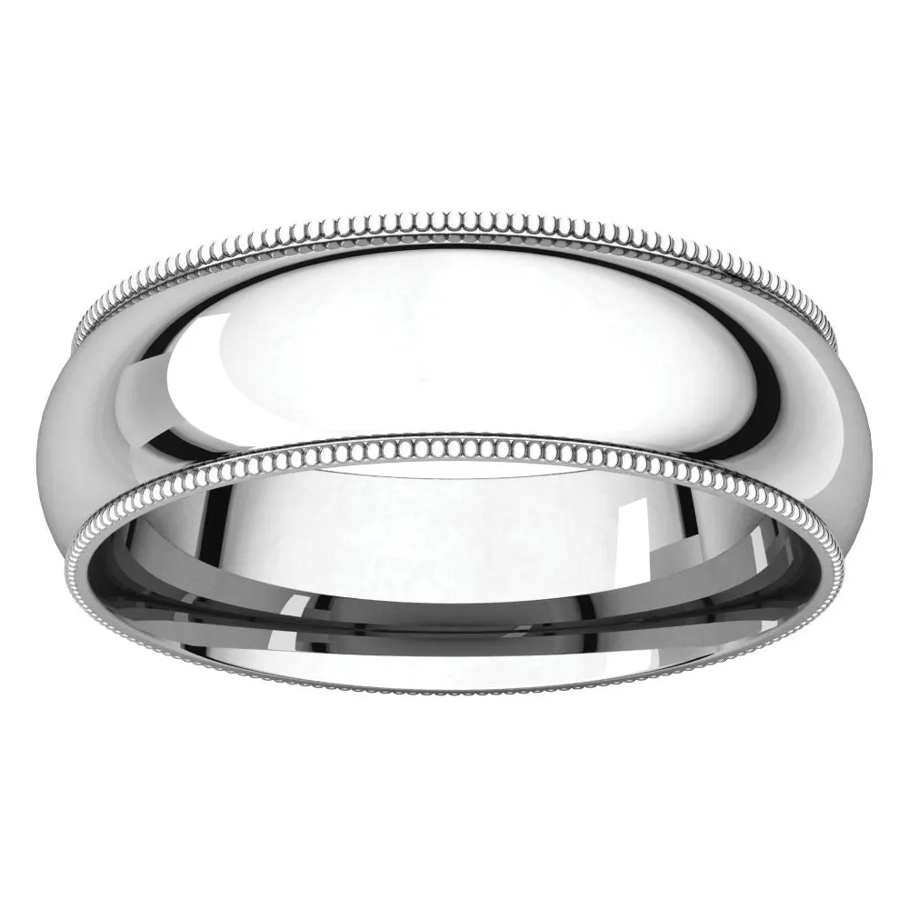 Platinum 6mm Milgrain Comfort Fit Band, Size 8.5