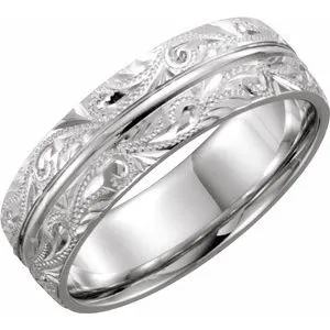 Platinum 7 mm Design-Engraved Band Size 11