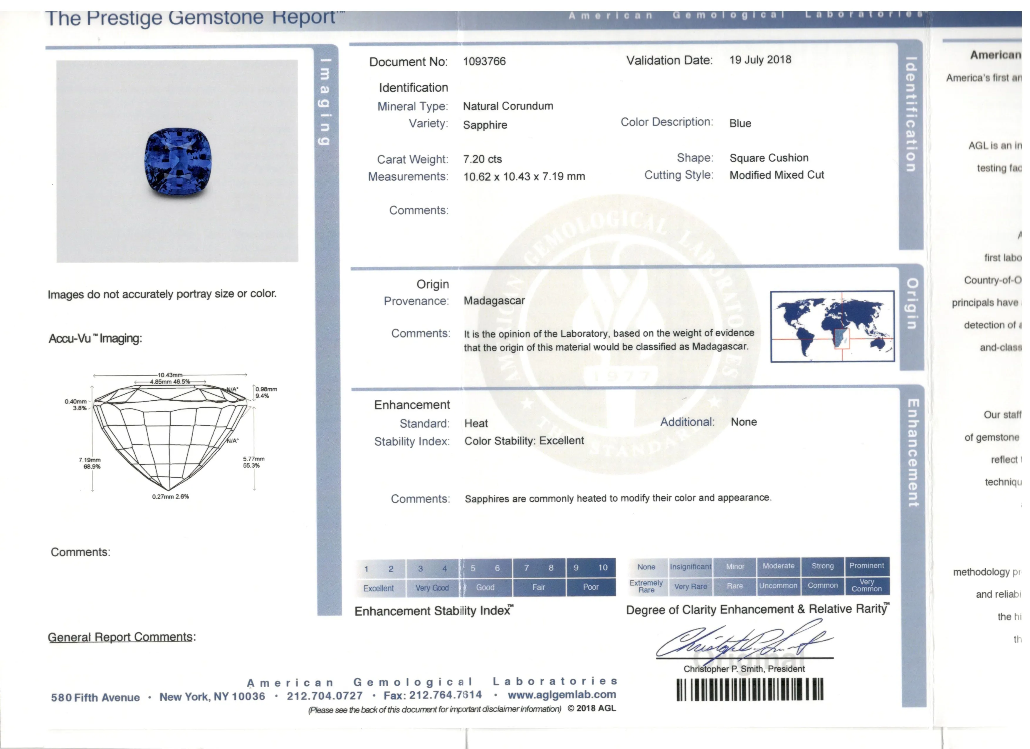 Platinum 7.2ct Madagascar Sapphire Flanked By Two 1.4ct G VS2 Diamonds