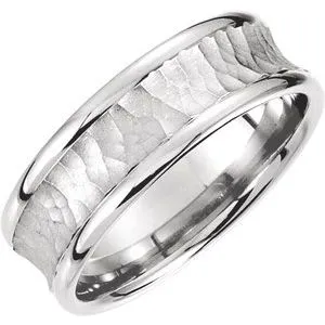 Platinum 7.5 mm Concave Band with Hammer Finish Size 10