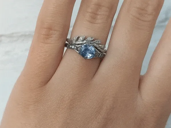 Platinum and Blue Sapphire "Petal Side" Ring