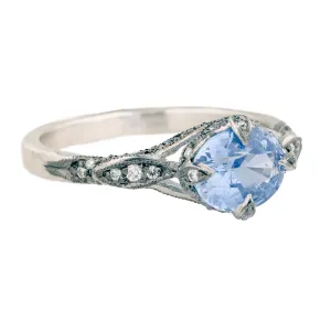 Platinum and Blue Sapphire "Petal Side" Ring
