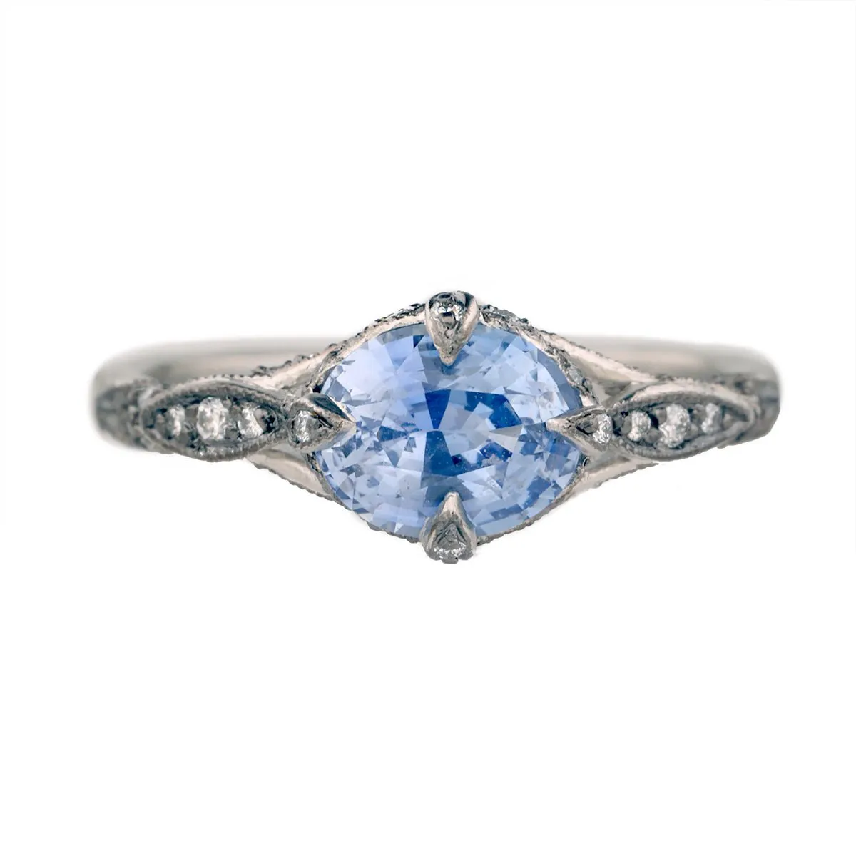 Platinum and Blue Sapphire "Petal Side" Ring