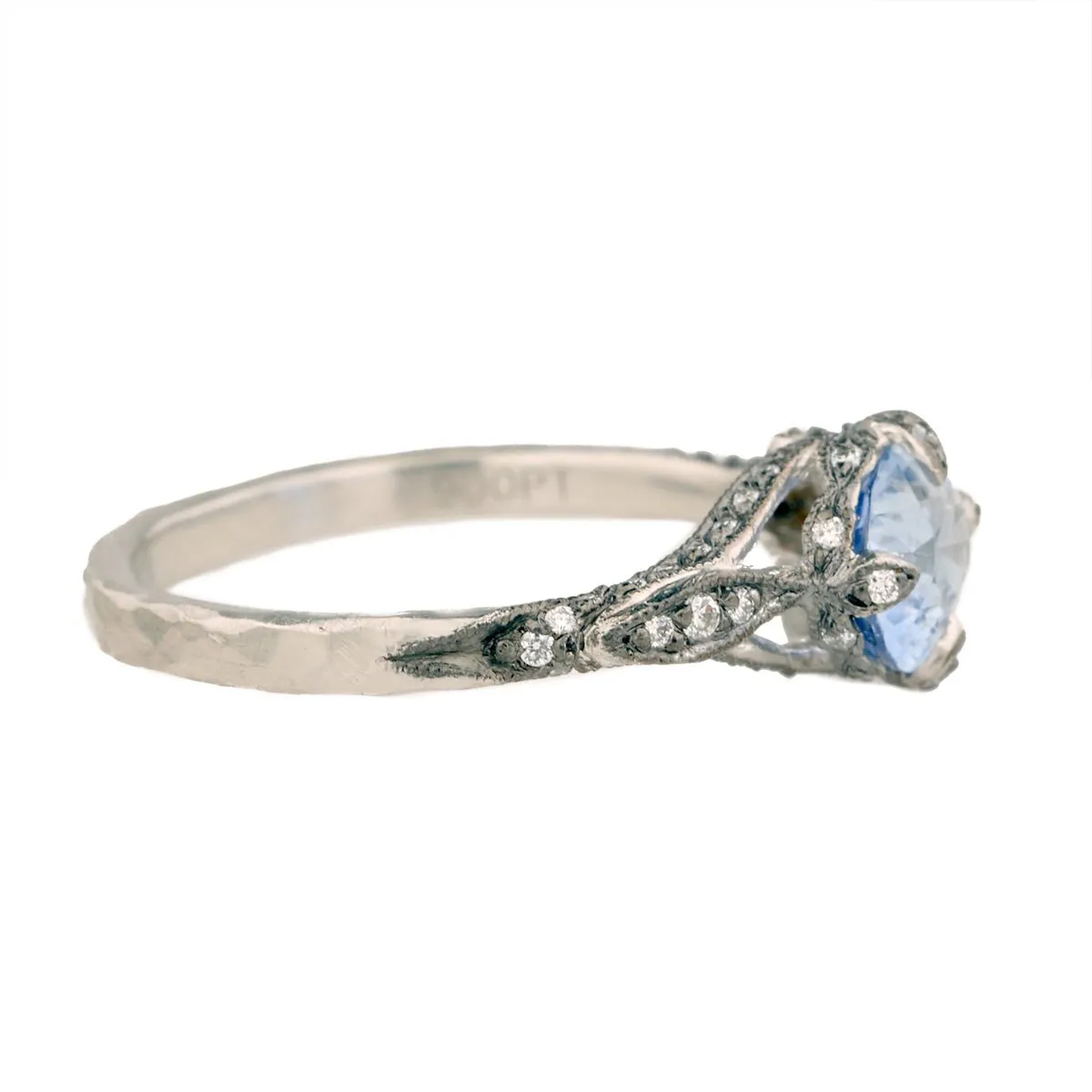 Platinum and Blue Sapphire "Petal Side" Ring