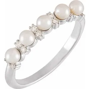 Platinum Cultured White Seed Pearl & 1/10 CTW Natural Diamond Anniversary Band
