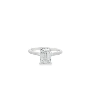 Platinum Emerald Cut Lab Grown Diamond Solitaire Ring with Eagle Claw Set 2.05ct