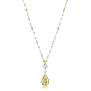 Platinum Fancy Yellow Pear Shaped Brilliant Diamond Necklace, GIA Certified
