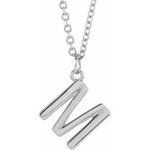 Platinum Initial M Dangle 18" Necklace