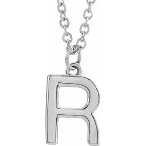 Platinum Initial R Dangle 18" Necklace