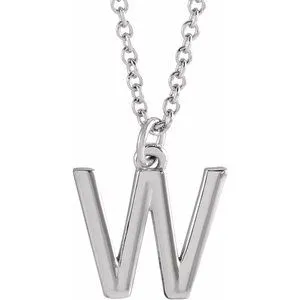 Platinum Initial W Dangle 16" Necklace