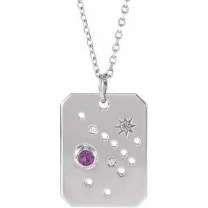 Platinum Natural Amethyst & .01 Natural Diamond Sagittarius Constellation 16-18" Necklace