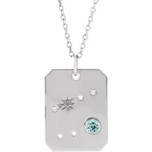 Platinum Natural Aquamarine & .01 Natural Diamond Cancer Constellation 16-18" Necklace