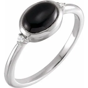 Platinum Natural Black Onyx & .03 CTW Natural Diamond Ring