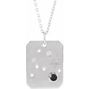 Platinum Natural Black Spinel & .01 Natural Diamond Aquarius Constellation 16-18" Necklace