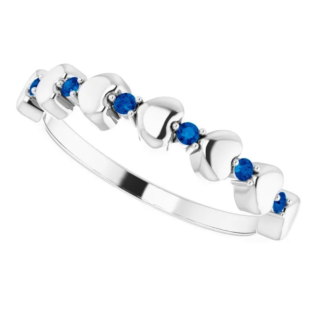 Platinum Natural Blue Sapphire Heart Stackable Ring