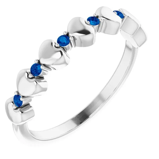 Platinum Natural Blue Sapphire Heart Stackable Ring