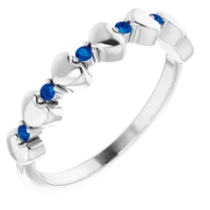 Platinum Natural Blue Sapphire Heart Stackable Ring
