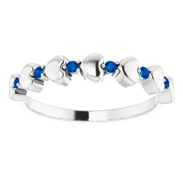 Platinum Natural Blue Sapphire Heart Stackable Ring