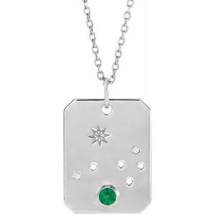 Platinum Natural Emerald & .01 Natural Diamond Aries Constellation 16-18" Necklace