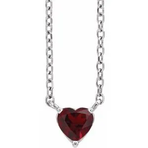 Platinum Natural Mozambique Garnet Heart 16-18" Necklace