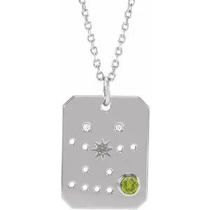 Platinum Natural Peridot & .01 Natural Diamond Gemini Constellation 16-18" Necklace