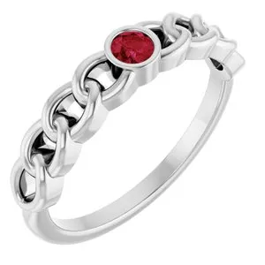 Platinum Natural Ruby Curb Chain Ring