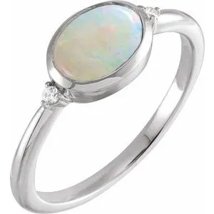 Platinum Natural White Ethiopian Opal & .03 CTW Natural Diamond Ring