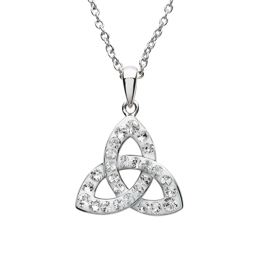 Platinum Plated Trinity Knot necklace With Clear Crystals