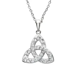 Platinum Plated Trinity Knot necklace With Clear Crystals