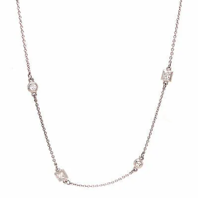 Platinum Round and Princess Diamond-by-the Yard Necklace