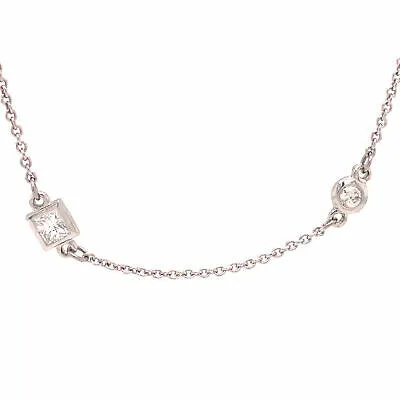 Platinum Round and Princess Diamond-by-the Yard Necklace